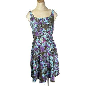 Taylor women's dress 6 blue purple green sleeveless scoop neck fit flare